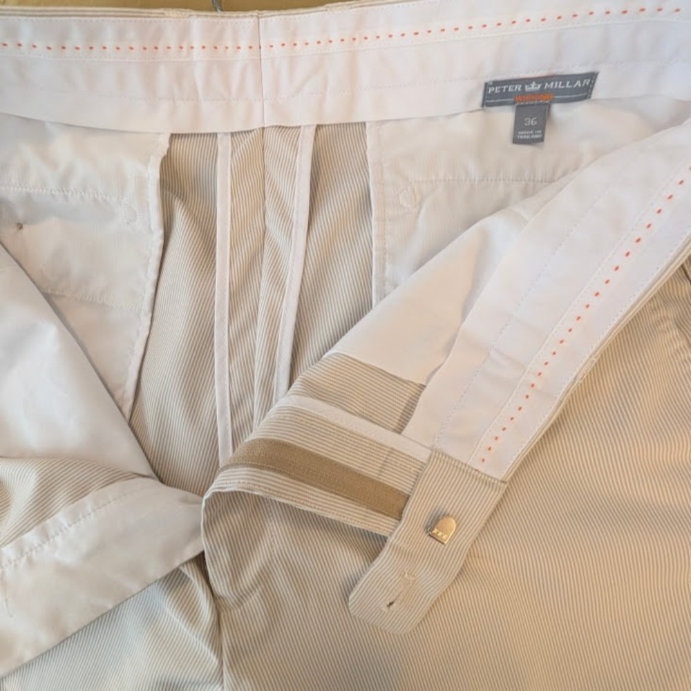 Peter Millar Golf Pants Mens 36x31 Tan/White Micro Seersucker Lightweight Preppy - Picture 9 of 9